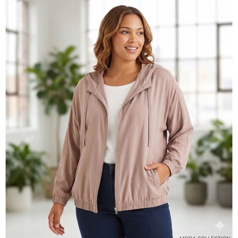 COS Hooded Zip Up Jacket Womens XS Pink Oversize Boyfriend Minimalist Casual